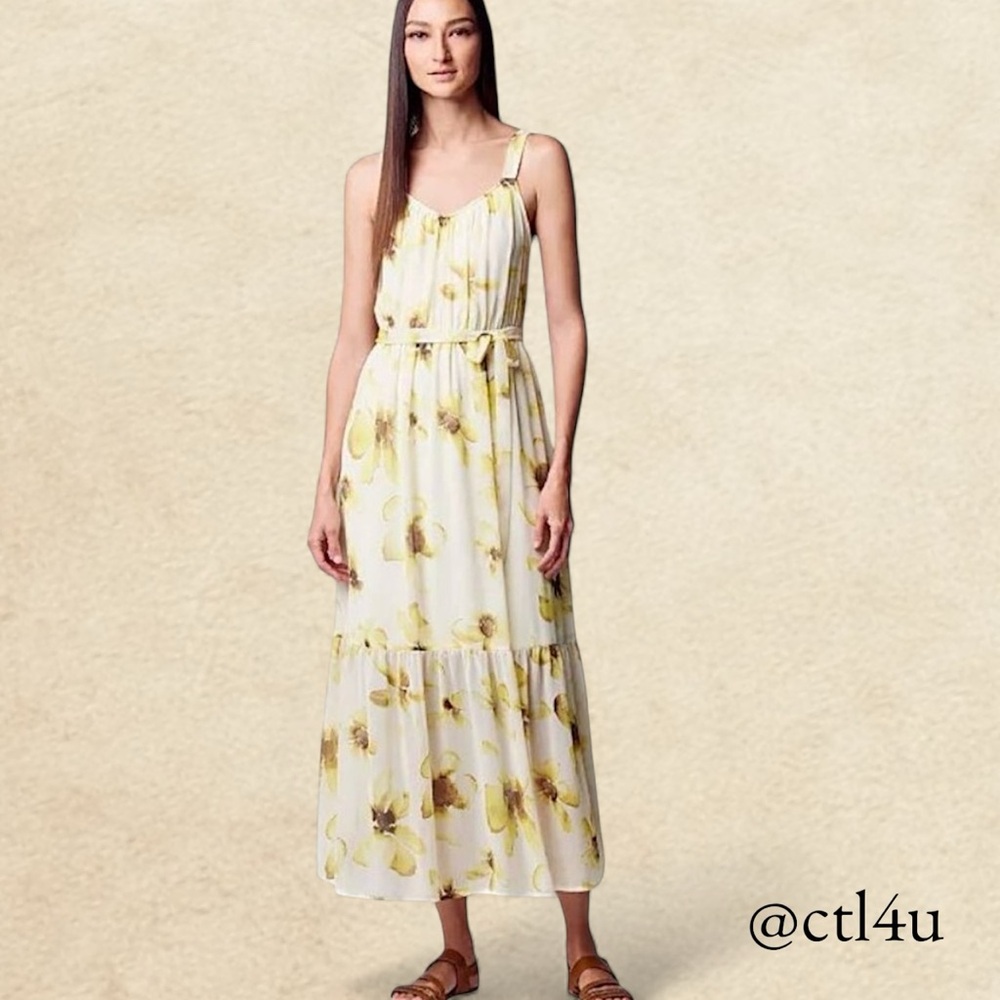 NWT Simply Vera Vera Wang Yellow Floral Maxi Dress Romantic Garden Party Chic S